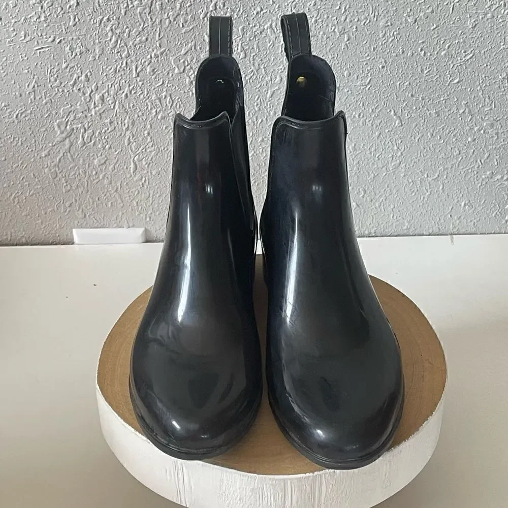 EUC Sam Edelman Womens Black Shiny Bootie Rain Boots Size 6